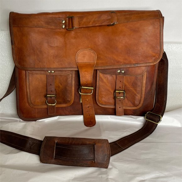 Rugged Leather Large 18" Messenger Satchel Briefcase Bag - Picture 3 of 15